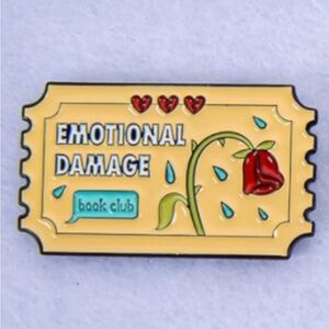 NEW Enamel Pin “Emotional Damage Book Club” Rose Literature Reading Yellow Sad